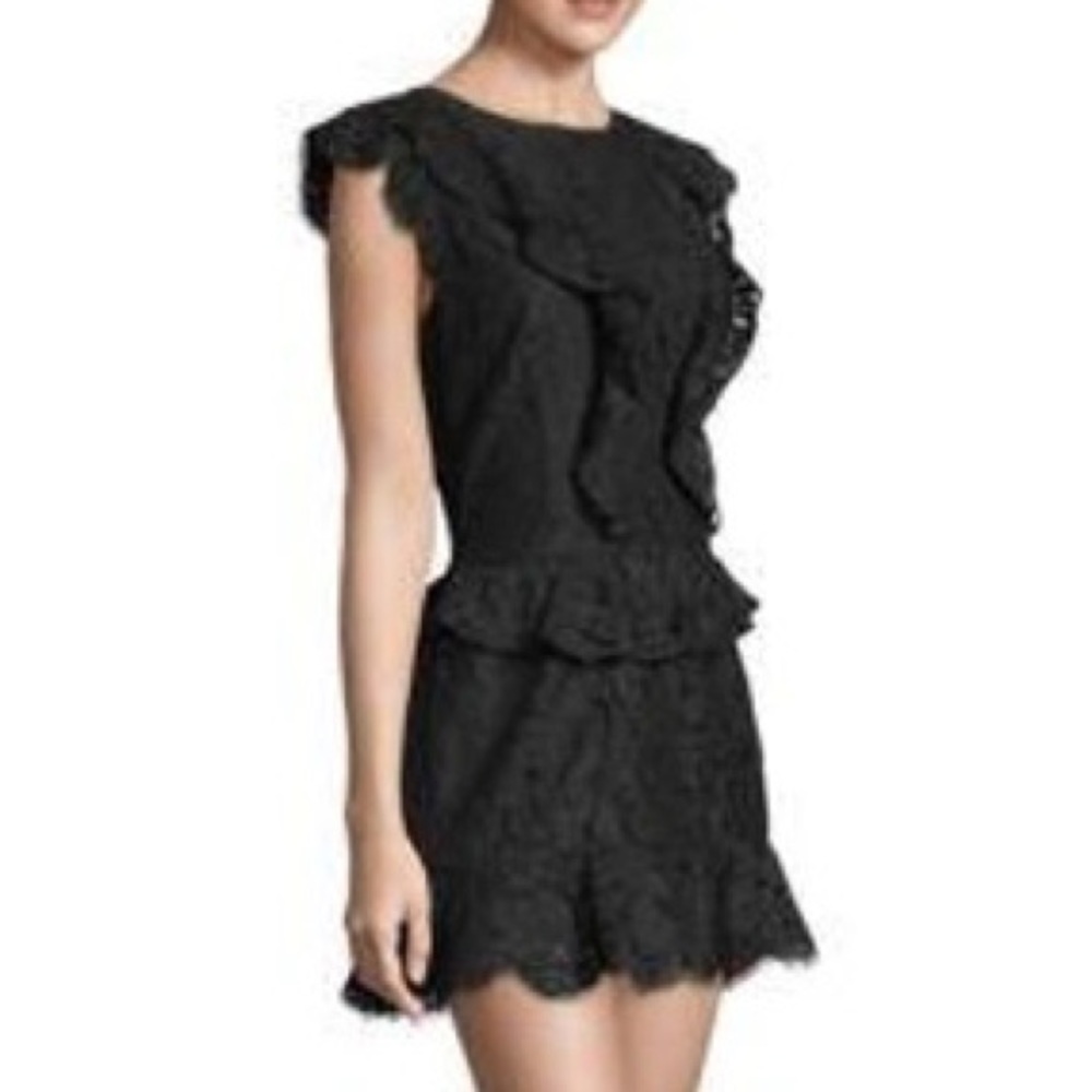 Joie Acostas Ruffles Lace Mini Dress in Black